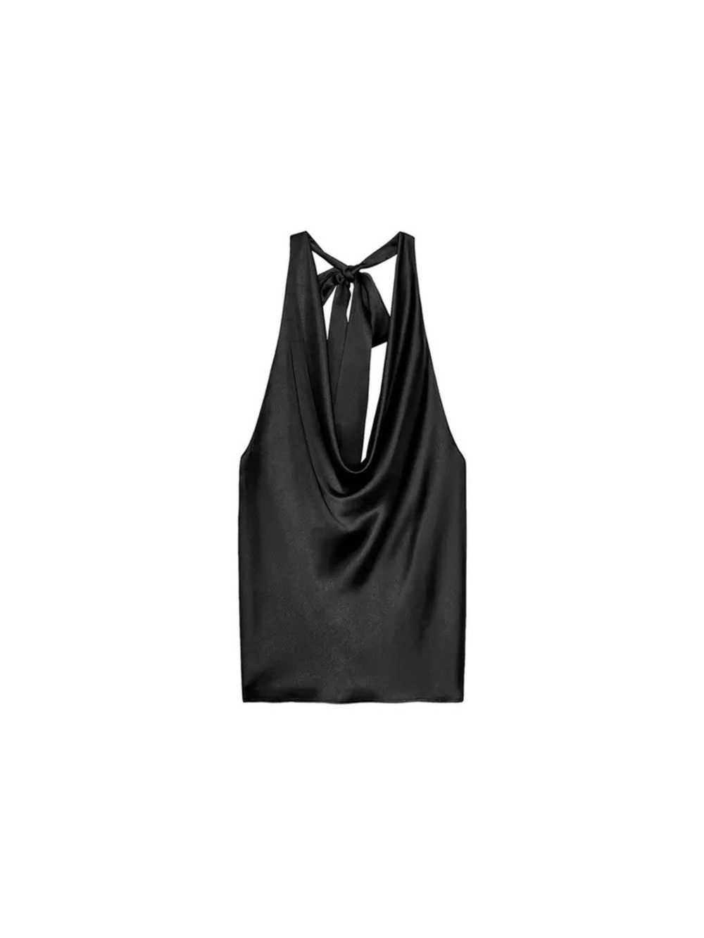 Zara Black Satin Cowl Neck. Back-Tie Top